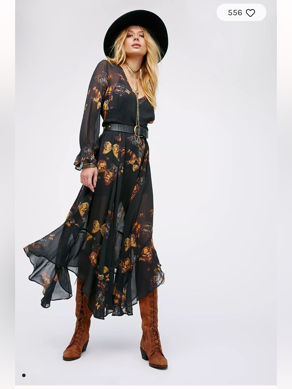 Free people butterfly skies maxi butterfly print asymmetrical hem SZ XS